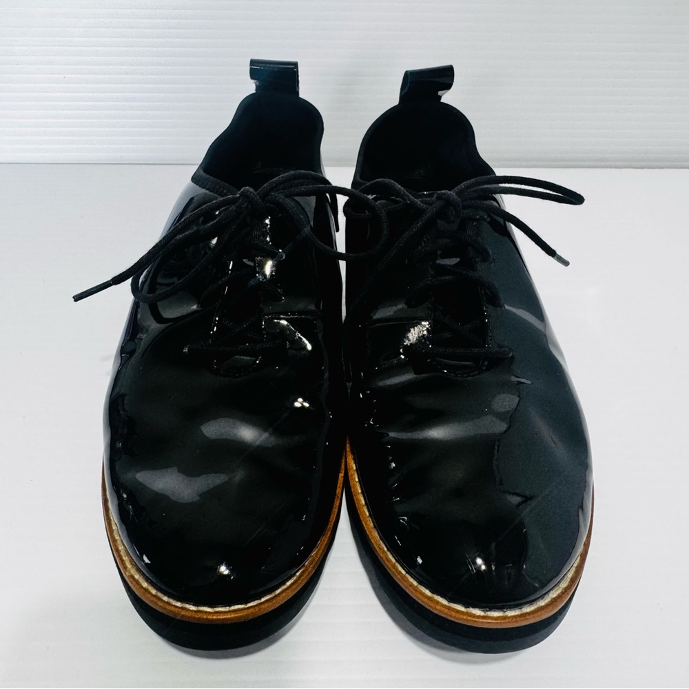 Eileen Fisher Eddie Black Patent Leather Modern Platform Oxfords Size 7 - Picture 6 of 14